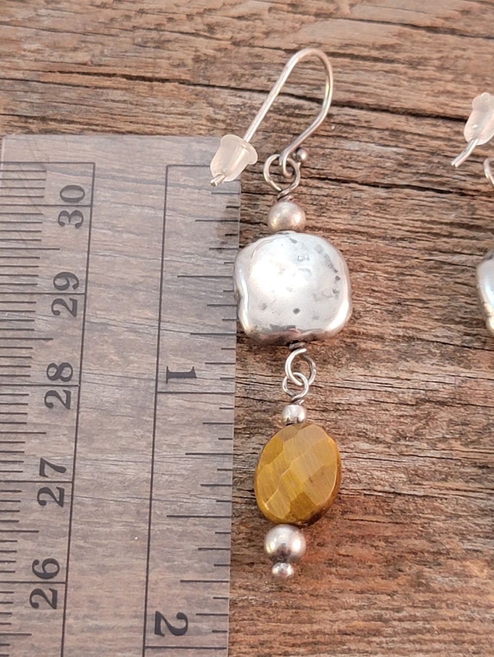 Silpada Hammered Sterling Silver & Faceted Tigers Eye Dangle Drop Earrings - Picture 4 of 4